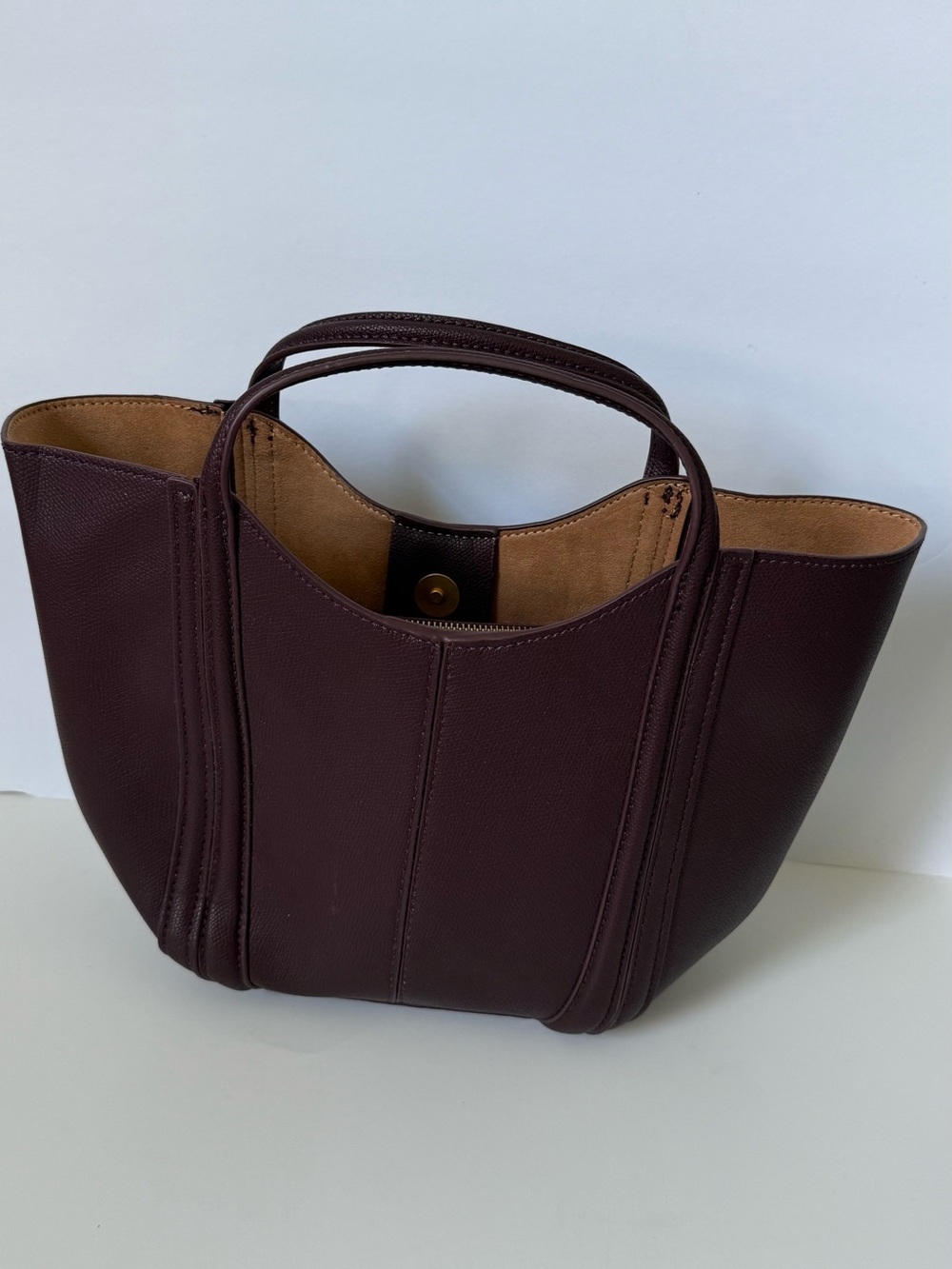 Zara Small Shoulder Tote in Deep Wine with Tan Interior